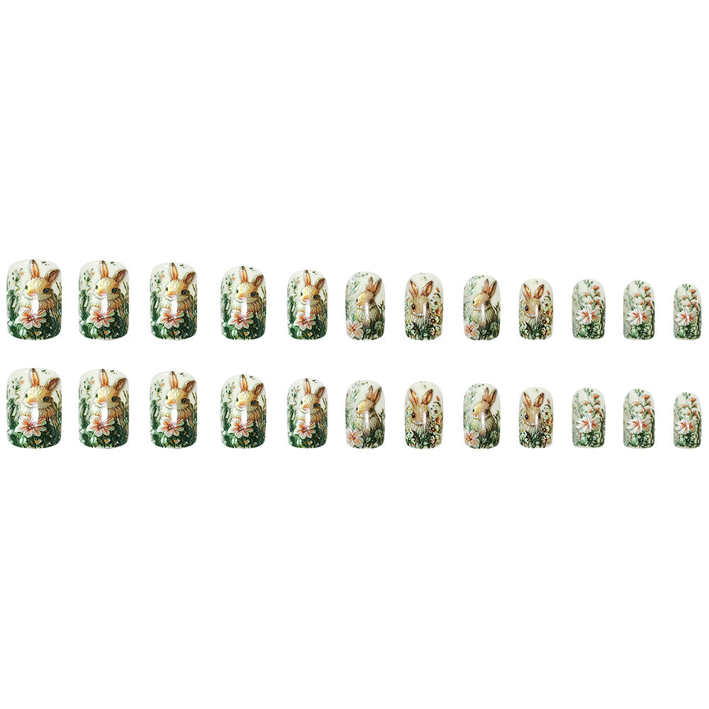 Easter Nail Art Kit with Rabbit Stickers, Gel Glue & Nail File - Colorful Press-On Nails