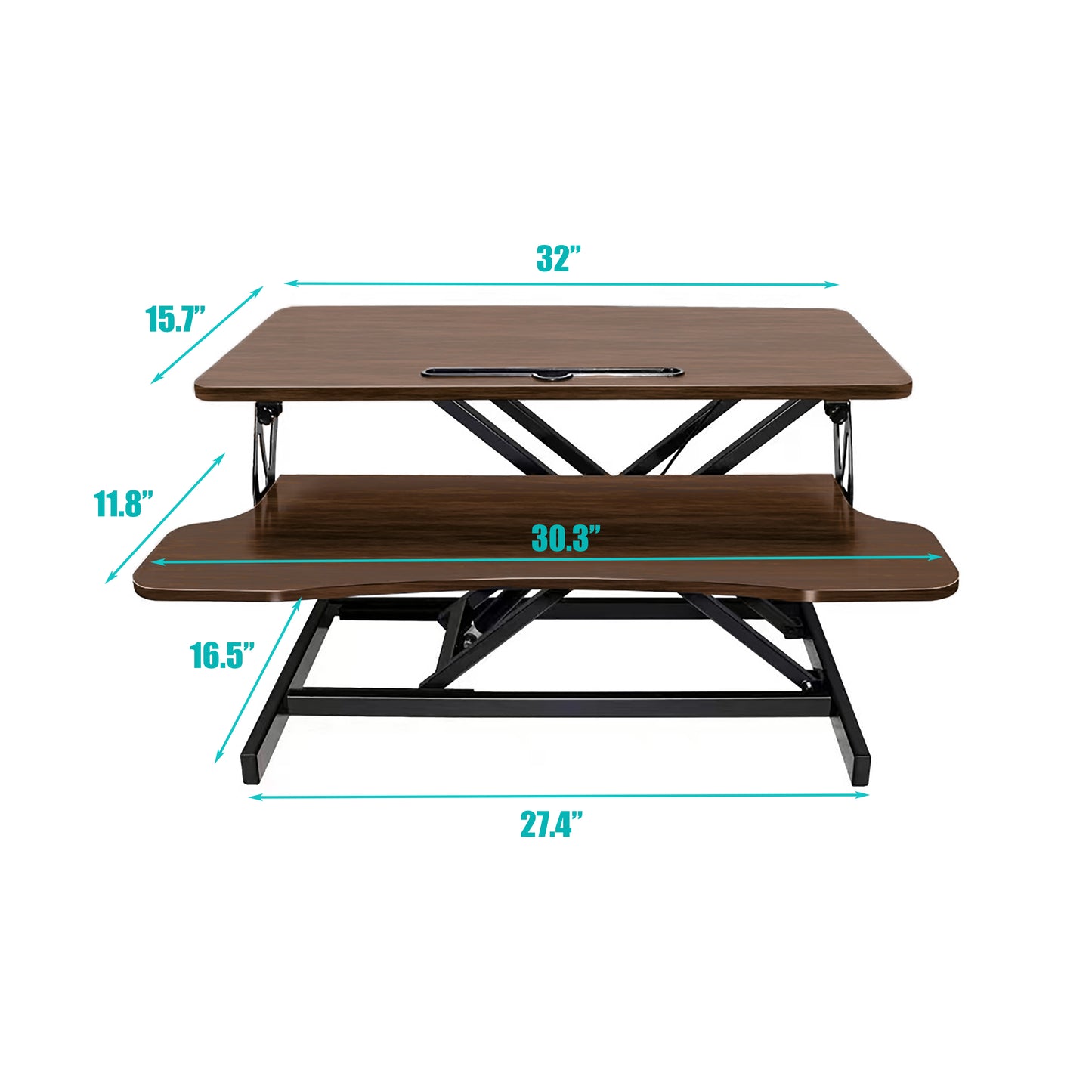 Height Adjustable 32-Inch Desk Converter Riser for Dual Monitors - Walnut
