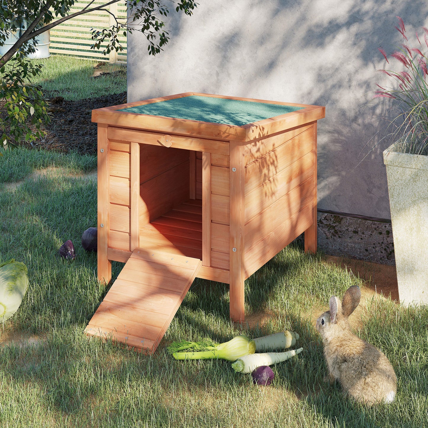 Outdoor Wooden Rabbit Hutch with Waterproof Roof - Small Animal Shelter