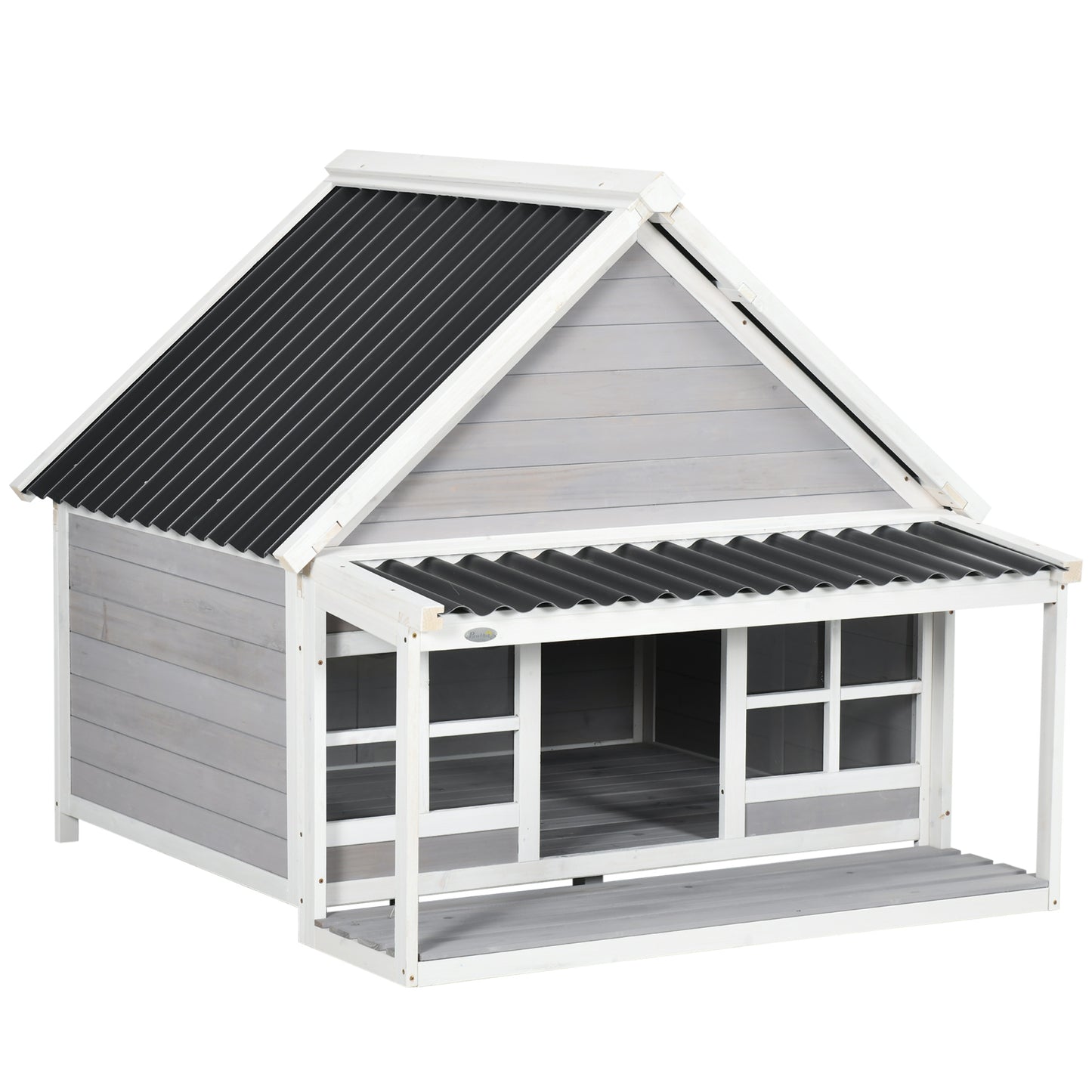 Wooden Dog House with Porch and Tilt Roof for Medium Large Dogs - Outdoor Pet Shelter