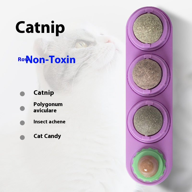 4-in-1 Rotating Catnip and Silver Vine Chew Toy Wall Mount for Cats