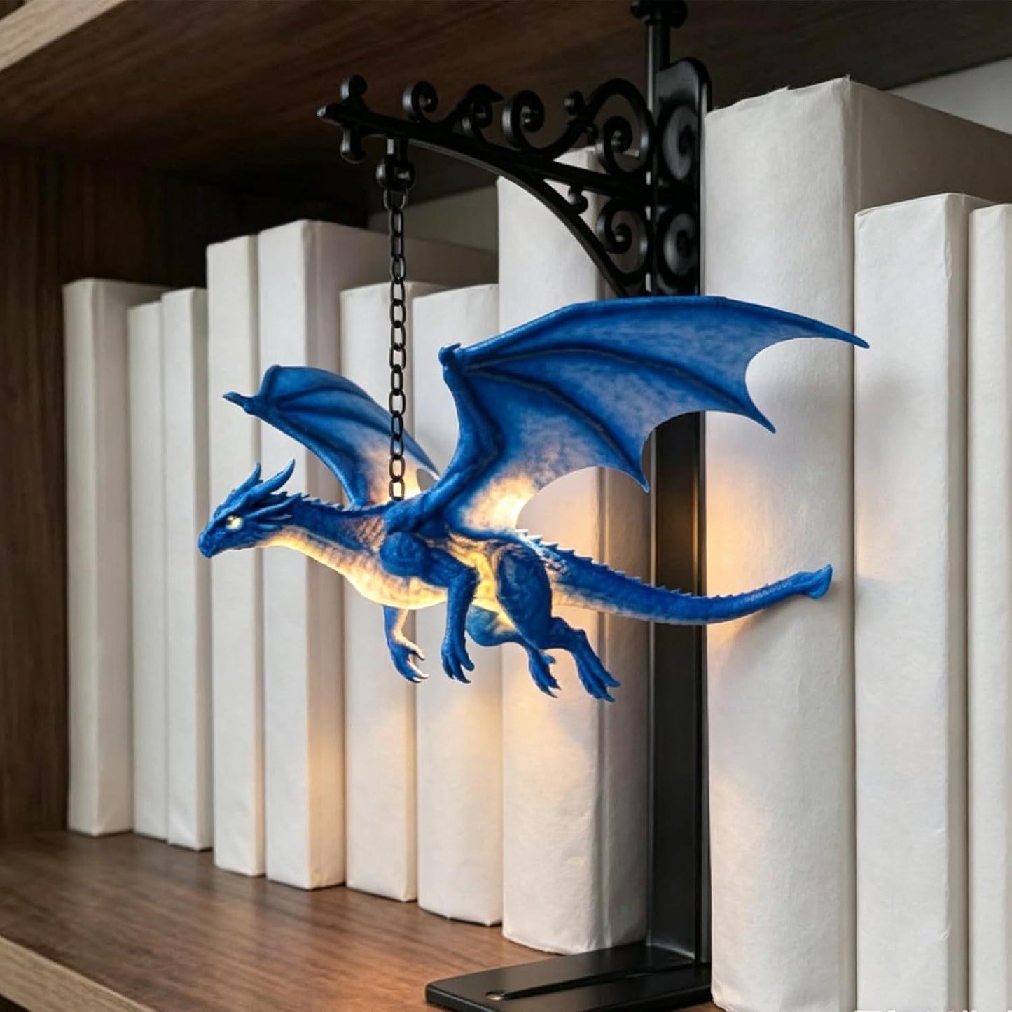 Floating Bookcase with Dragon Design - Decorative Wall Shelf Lamp for Home