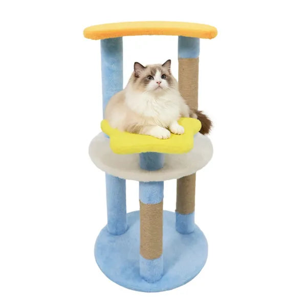 29-Inch Moon & Star Cat Tree with 4 Levels, Scratching Posts & Anti-Tip Blue