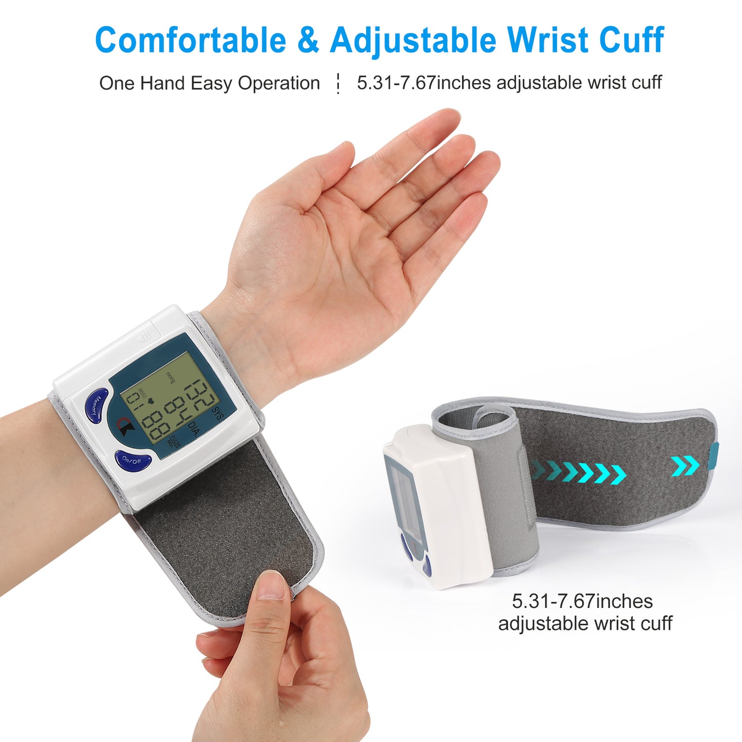 Digital Wrist Blood Pressure Monitor with Large LCD Screen and 60 Memory Slots - White