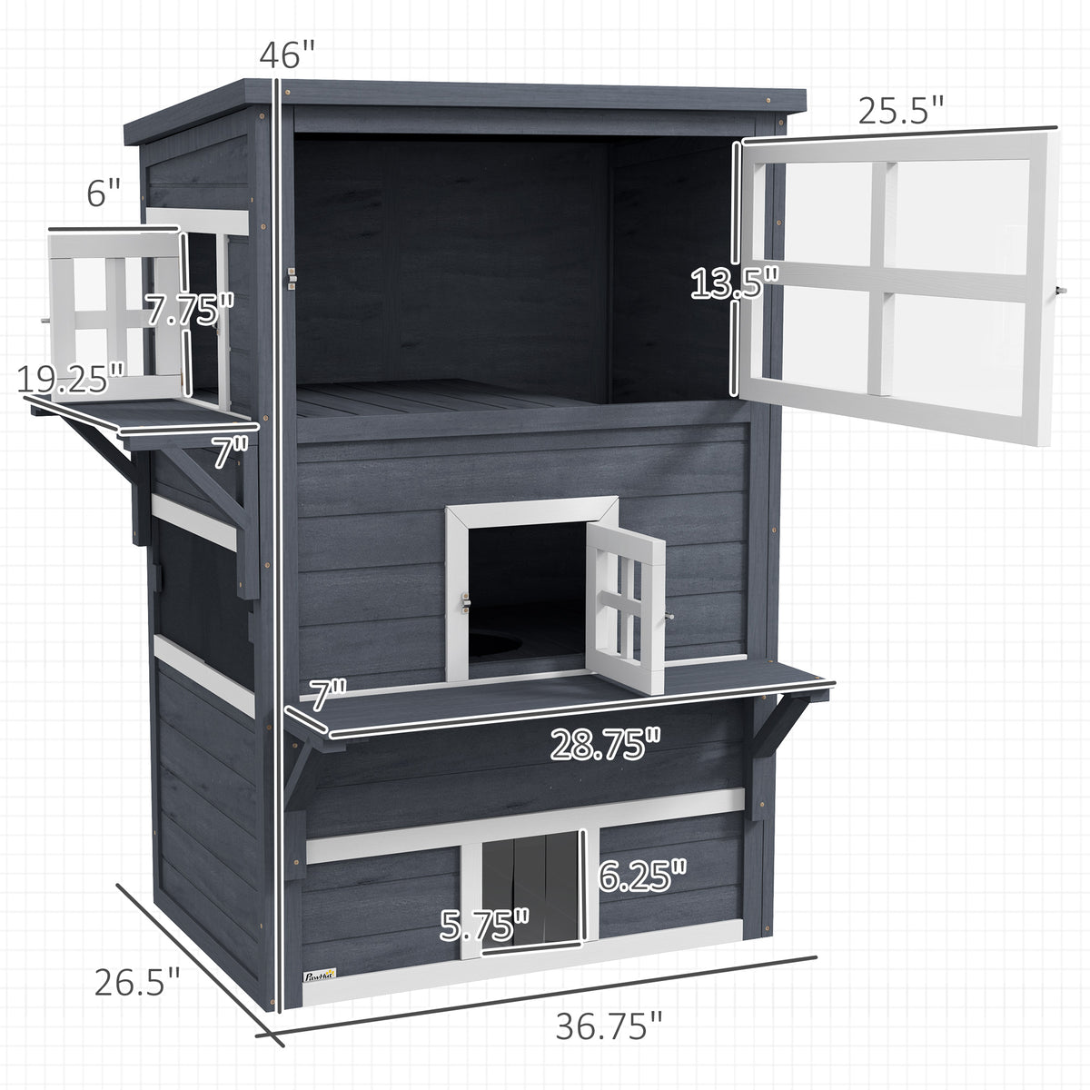 Outdoor 3-Tier Cat House Weather-Resistant Shelter with Escape Door - Dark Gray