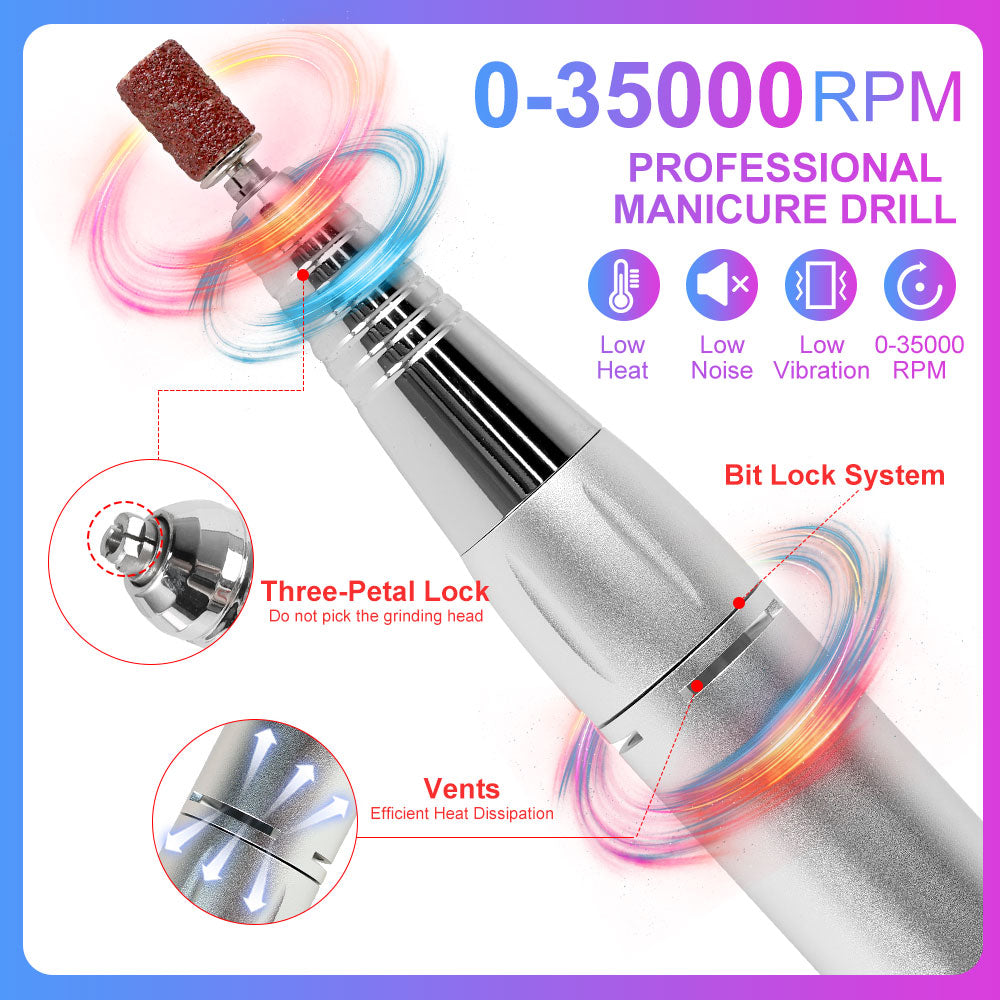 Professional Cordless Electric Nail Drill - 45000 RPM Rechargeable E-File - Purple