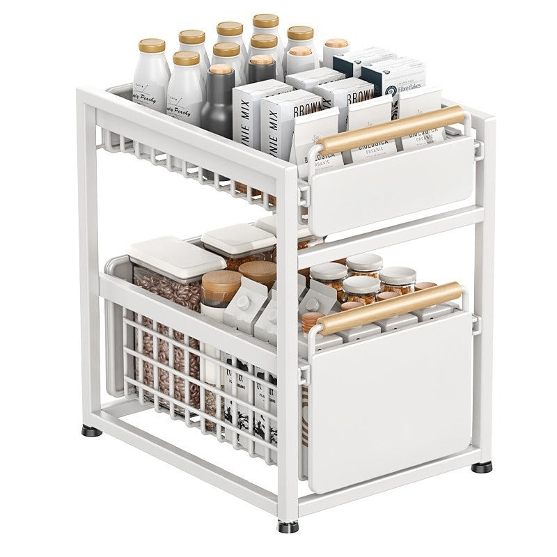 Installation-Free Kitchen Square-Tube Dish Cabinet with Multi-Tier Drawer Storage