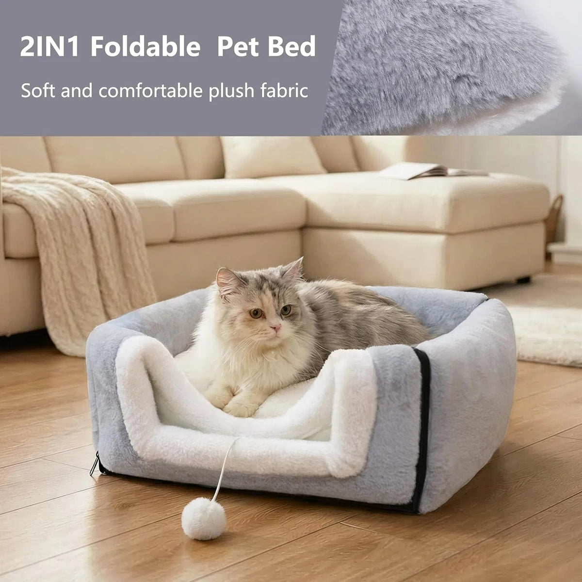 Foldable Indoor Cat Bed with Anti-Slip Water-Resistant Bottom - Cozy Pet House
