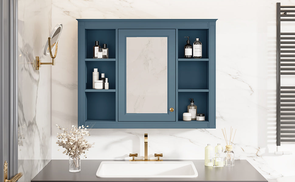 35'' x 28'' Wall Mounted Bathroom Storage Cabinet with Mirror - Indigo Blue