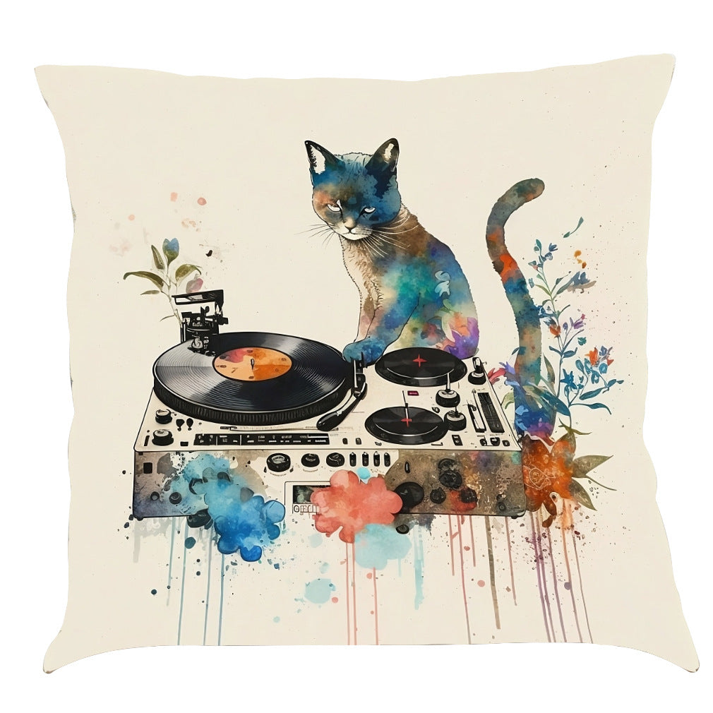 Musical Cats Printed Cotton Linen Pillowcase - Home Decor & Bedding