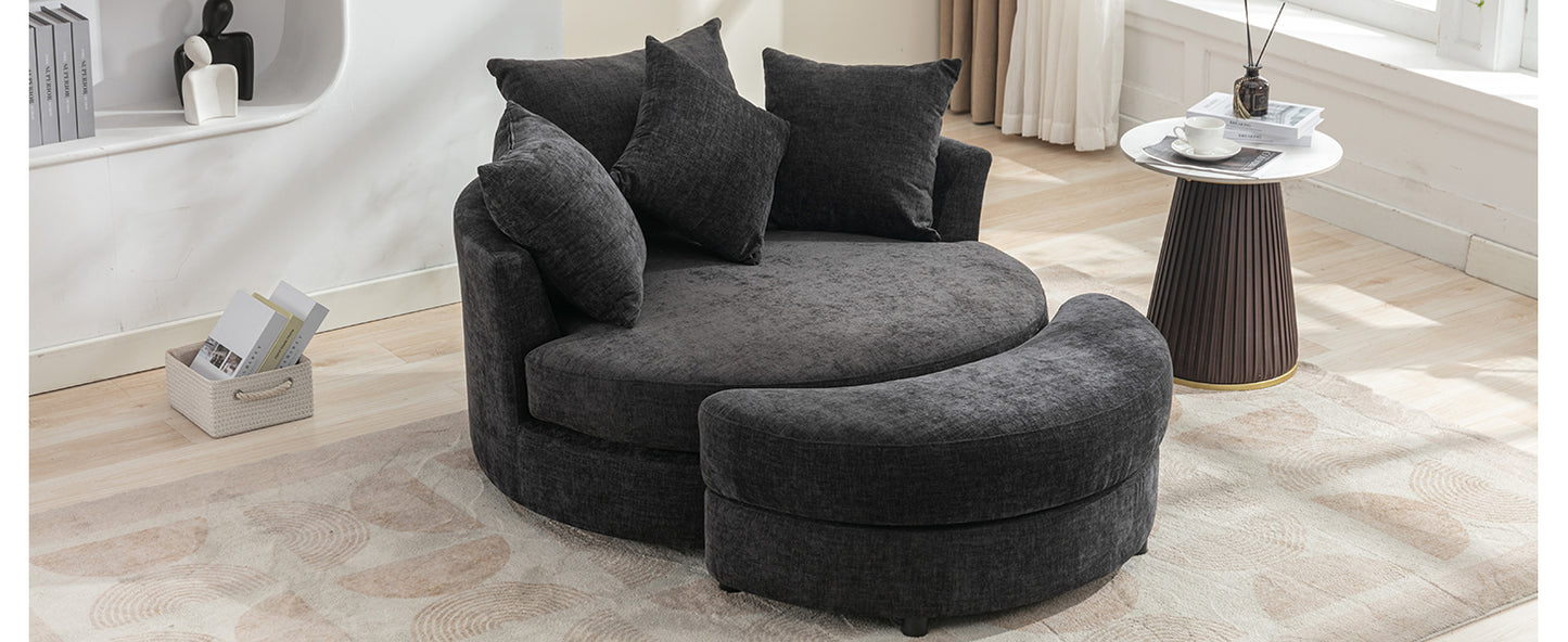 360° Swivel Accent Barrel Chair with Storage Ottoman & 4 Pillows - Gray