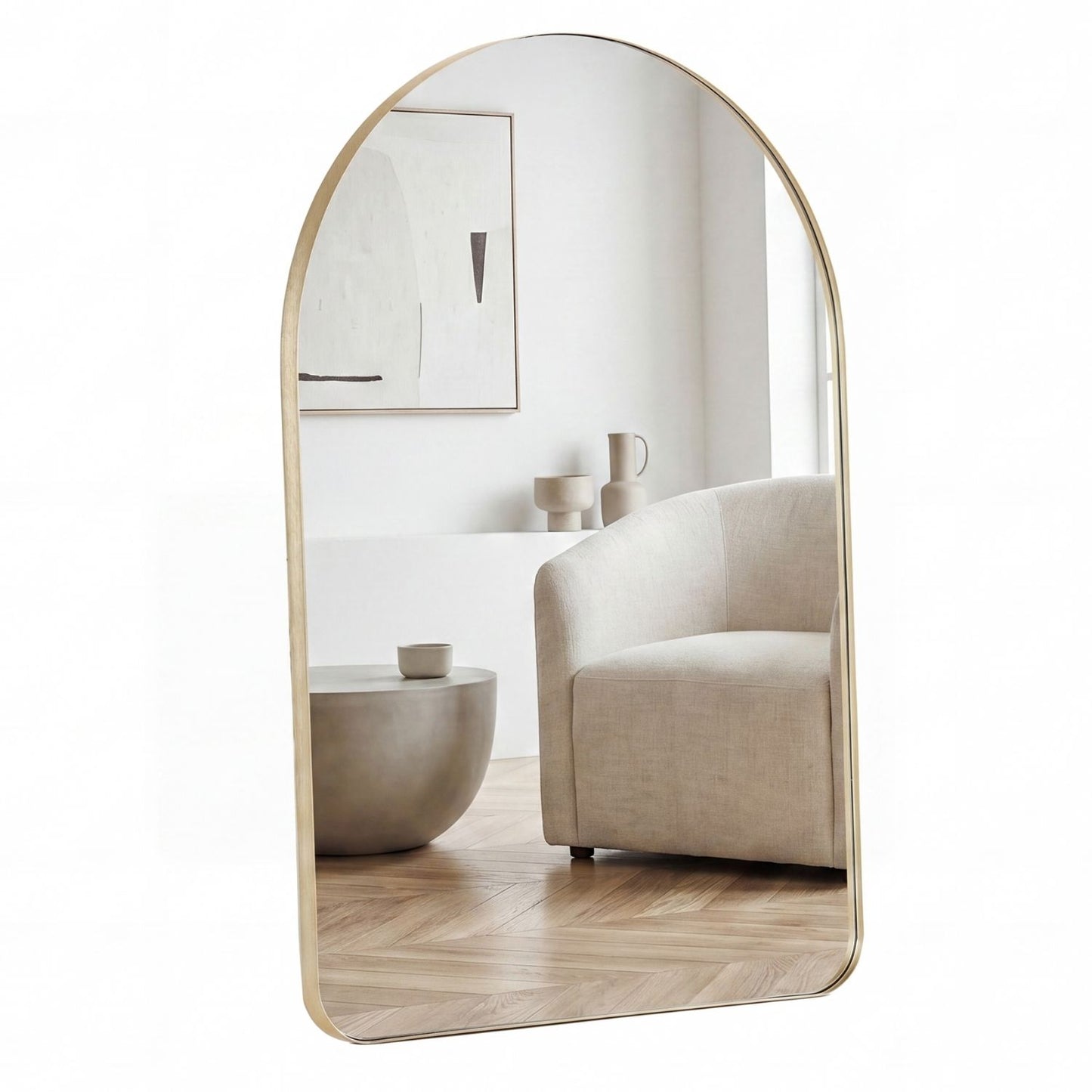 Arched Wall Mirror with Deep Metal Frame - Modern Bathroom Vanity Mirror