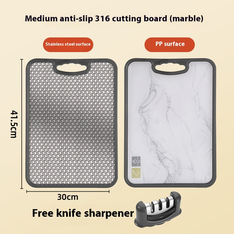 Antibacterial Stainless Steel Cutting Board with Sharpener - Medium Size Kitchen Utensil