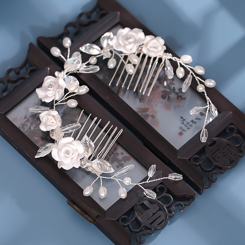 Silver Alloy Hair Comb - Hanfu Back-Pressed Flower Design