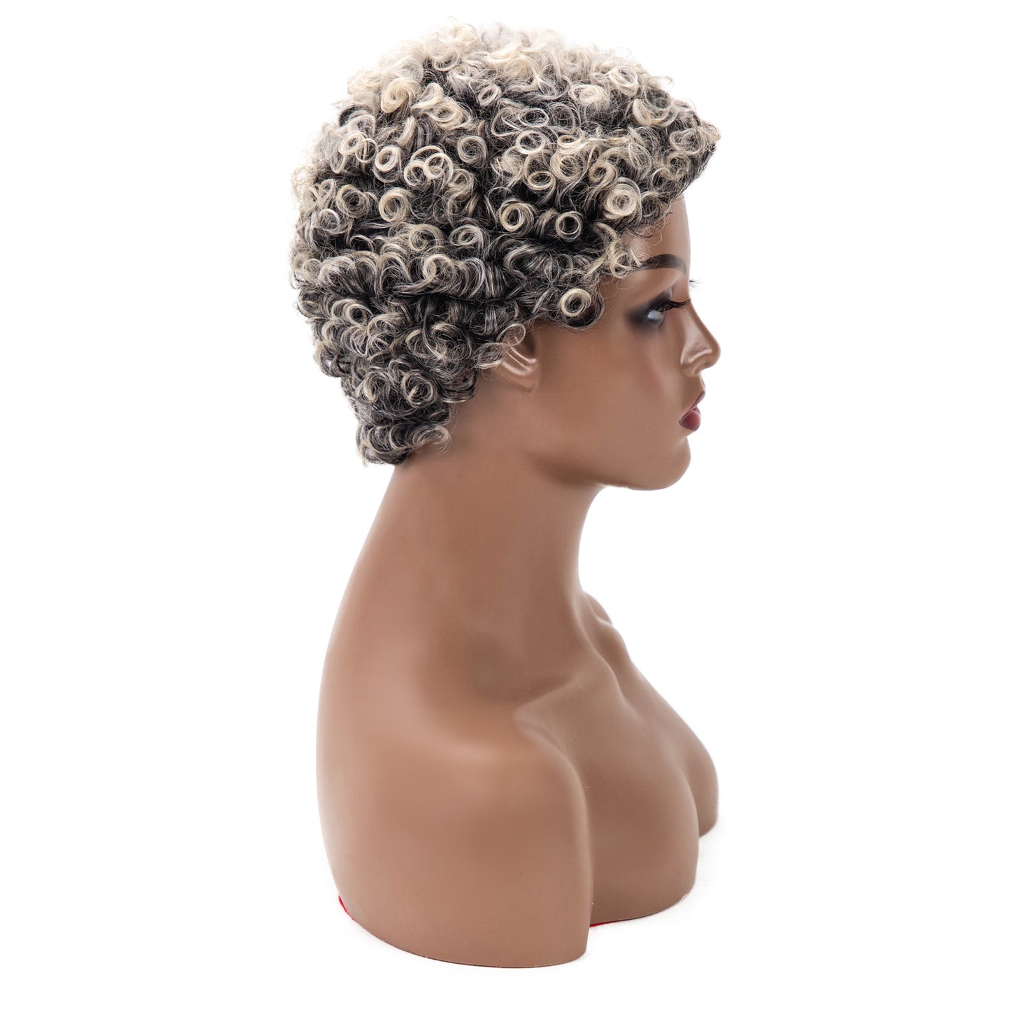 African Small Curly Synthetic Wig for Ladies - Silver White, 3 Inch