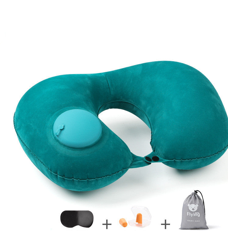 Portable Inflatable U-Shaped Travel Pillow with Self-Inflating Valve