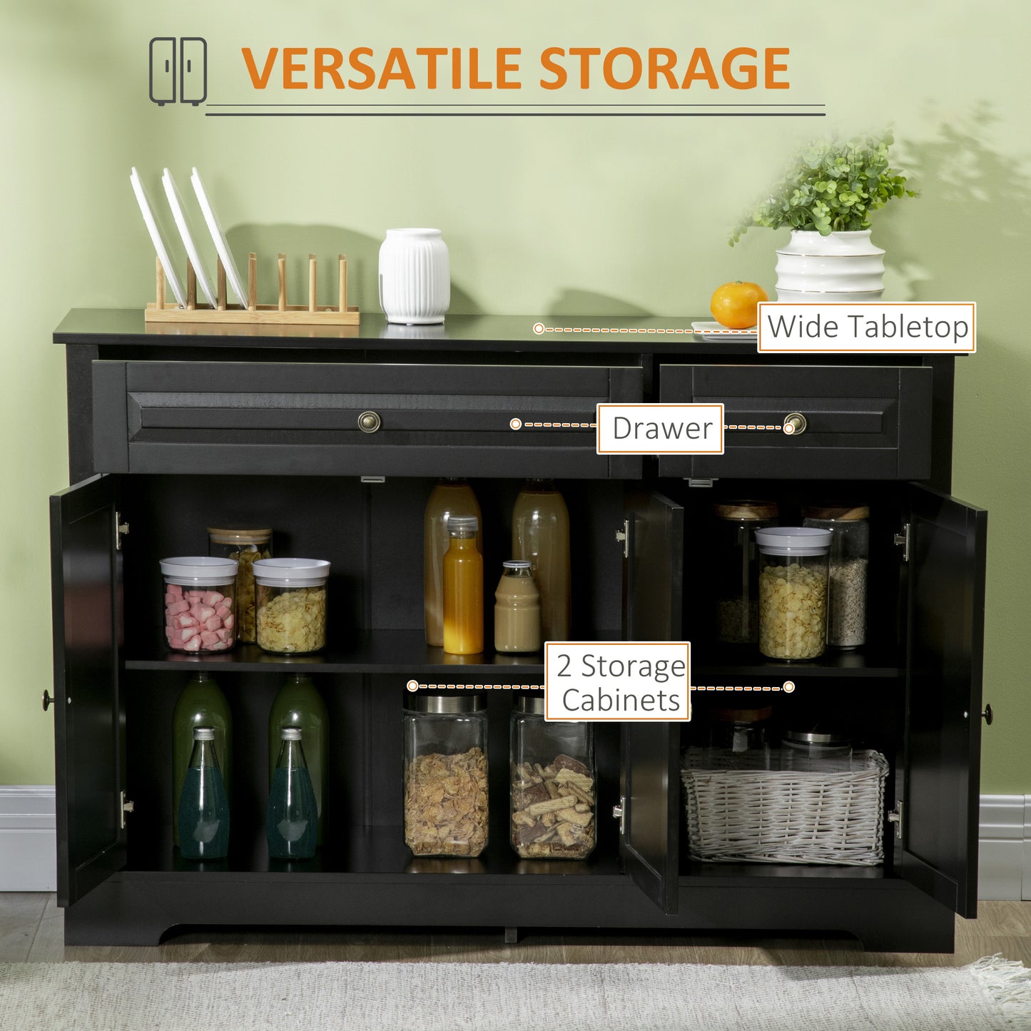 Modern Black Sideboard Buffet Cabinet with Adjustable Shelves