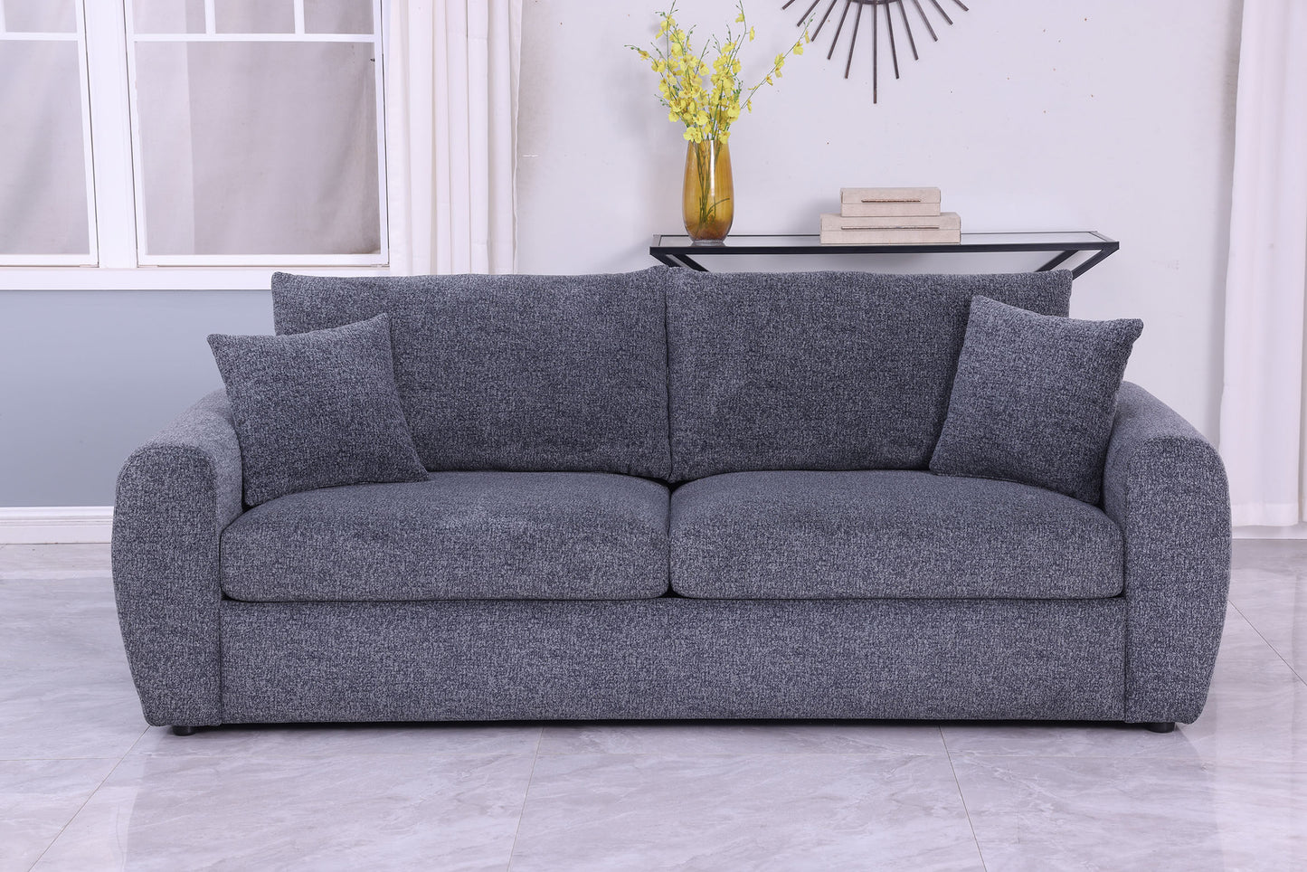 Modern Minimalist 3-Seat Gray Sofa - Comfortable Chenille Design