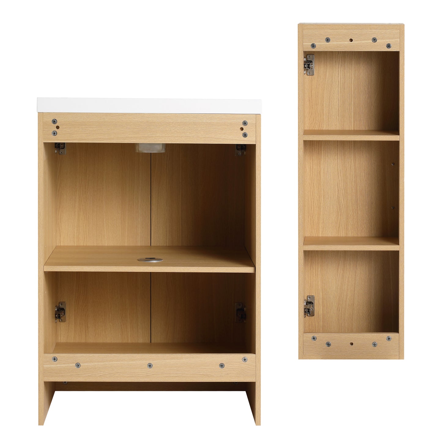 24" Freestanding Bathroom Vanity Set with Linen Cabinet - Light Oak