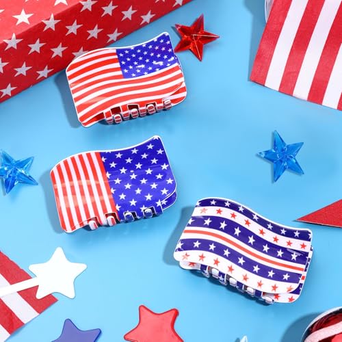 American Flag Claw Clips - 3-Piece Patriotic Hair Accessory Set