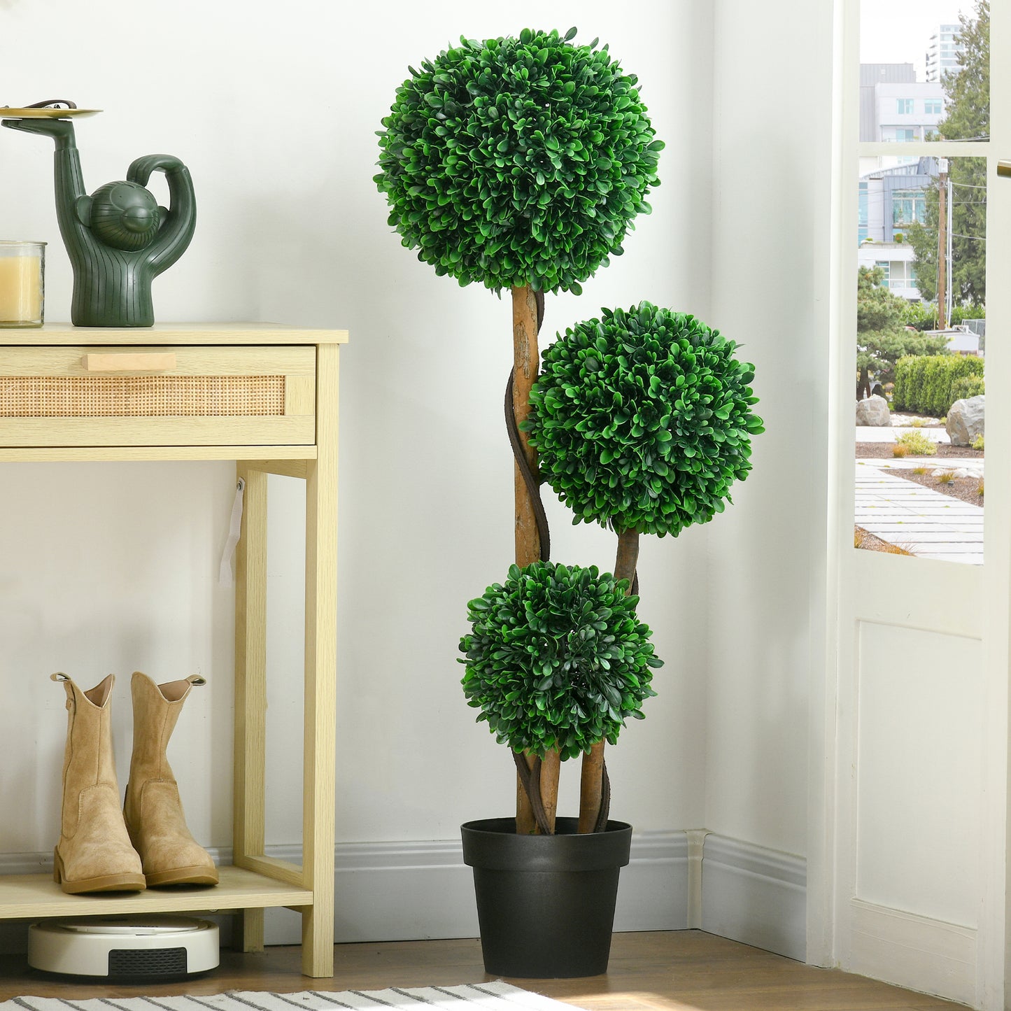 3.5ft Artificial Boxwood Topiary Tree with Sandalwood Leaves - Green
