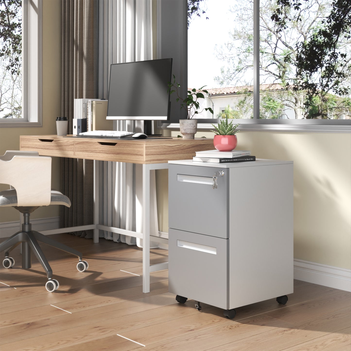 2-Drawer Mobile File Cabinet With Lock, All-Steel Metal Storage On