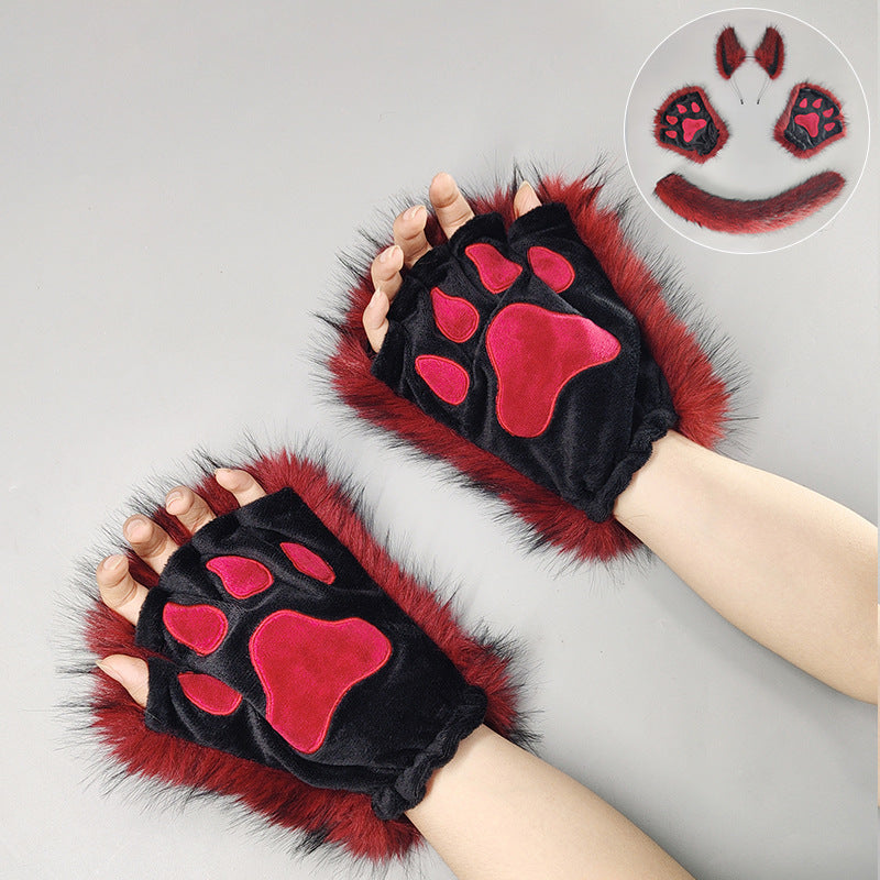 Halloween Werewolf Mascot Costume Props with Plush Ear Headband and Tail