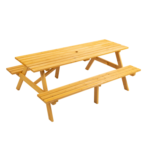 8-Person Brown Wooden Picnic Table with Benches - 2220lb Capacity