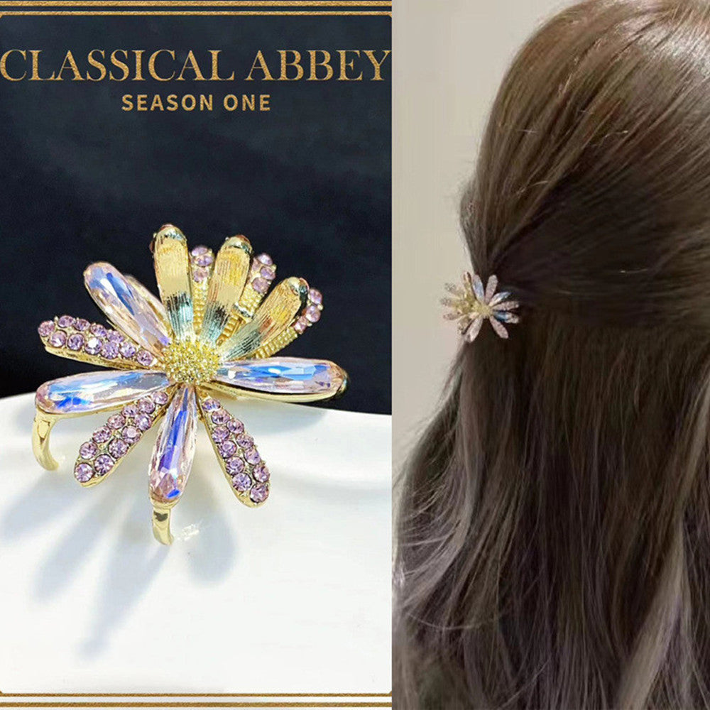 Flower Crystal Hairpin Clip - Amethyst