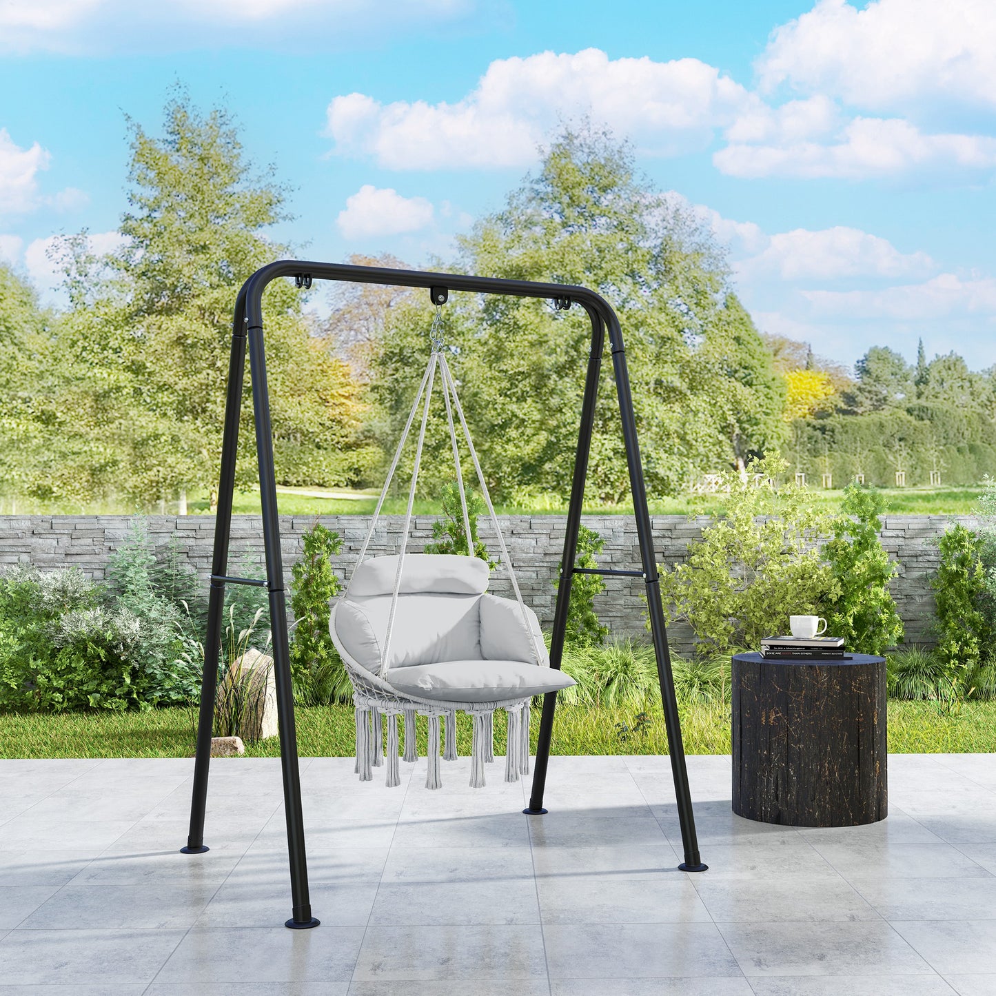 Hammock Swing Chair with Large Cushion - Gray Indoor/Outdoor