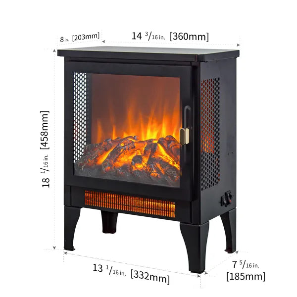 17 Inch Freestanding Electric Fireplace Heater with 3D Flame Effect