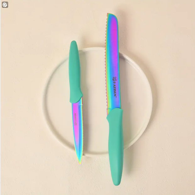 14-Piece Rainbow High Carbon Stainless Steel Knife Set with Scissors