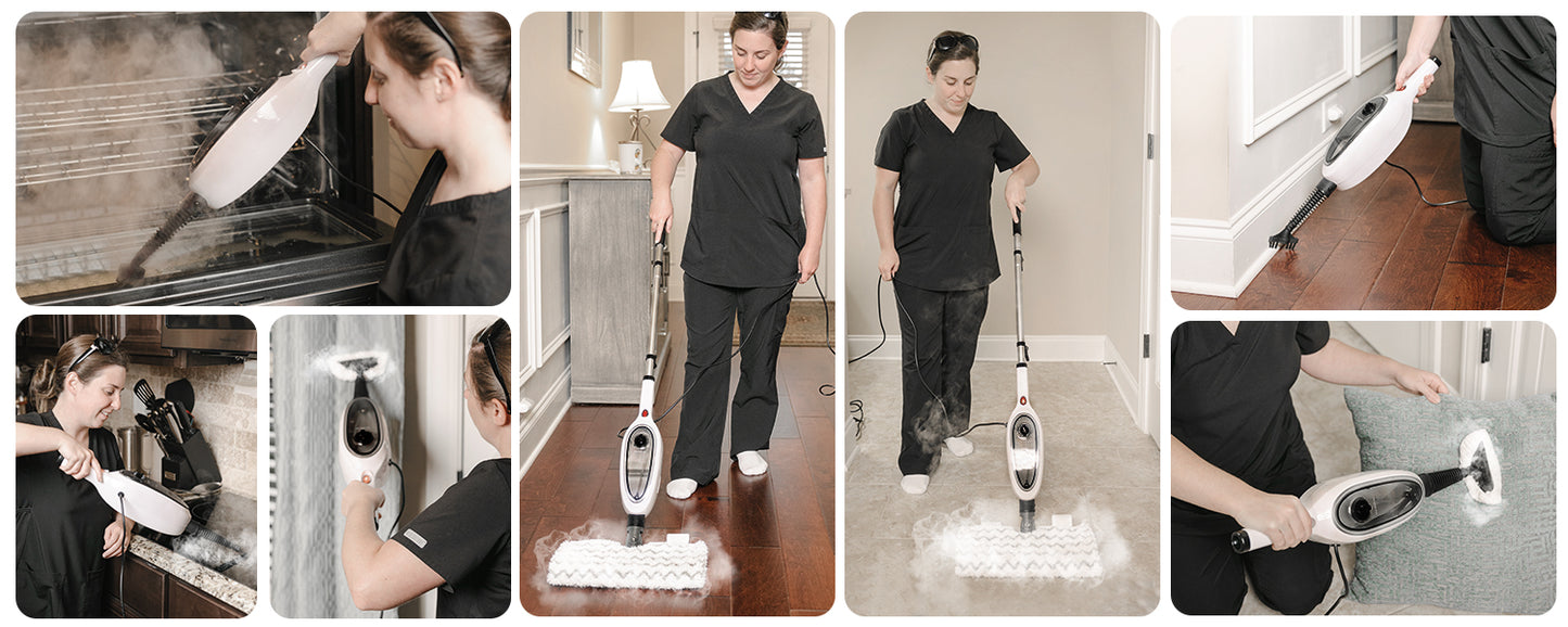 10-in-1 Steam Mop with Double-Sided Design - White
