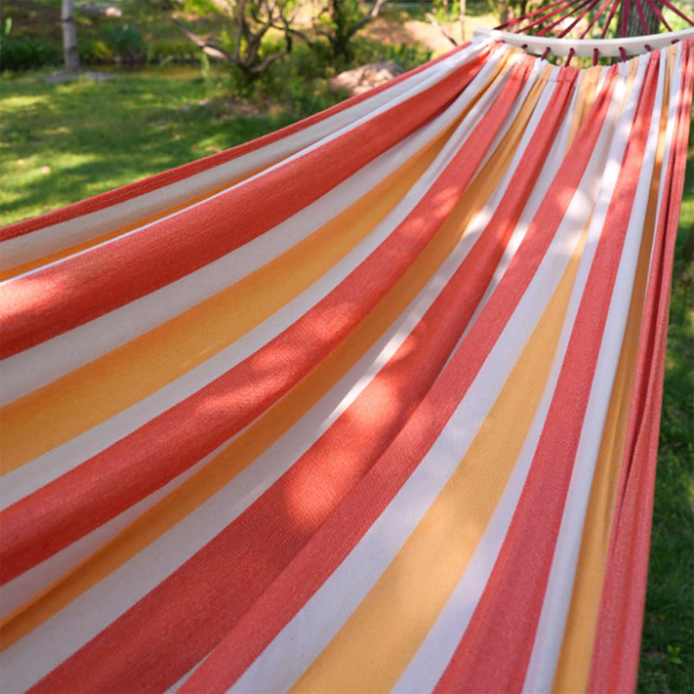Portable Single Hammock with Wooden Spreader Bar - Max Load 500LBS