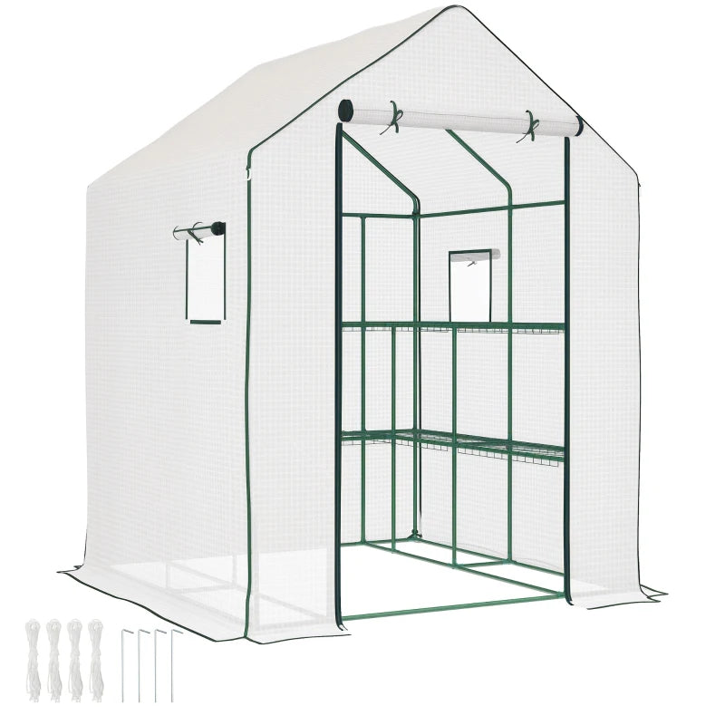 Portable Greenhouse with Shelves Walk-In Outdoor Garden Tent UV Water Resistant White
