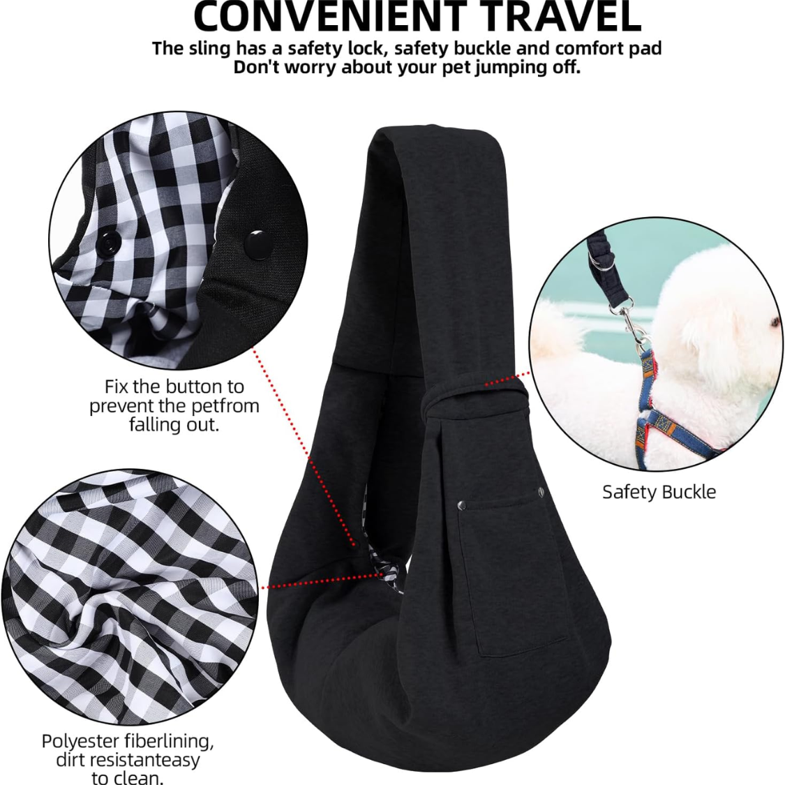 Reversible Dog Carrier Sling with Storage Pocket for Small Pets