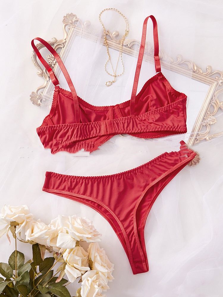 Women's Floral Knitted Lingerie Set with Steel Ring - Small Size