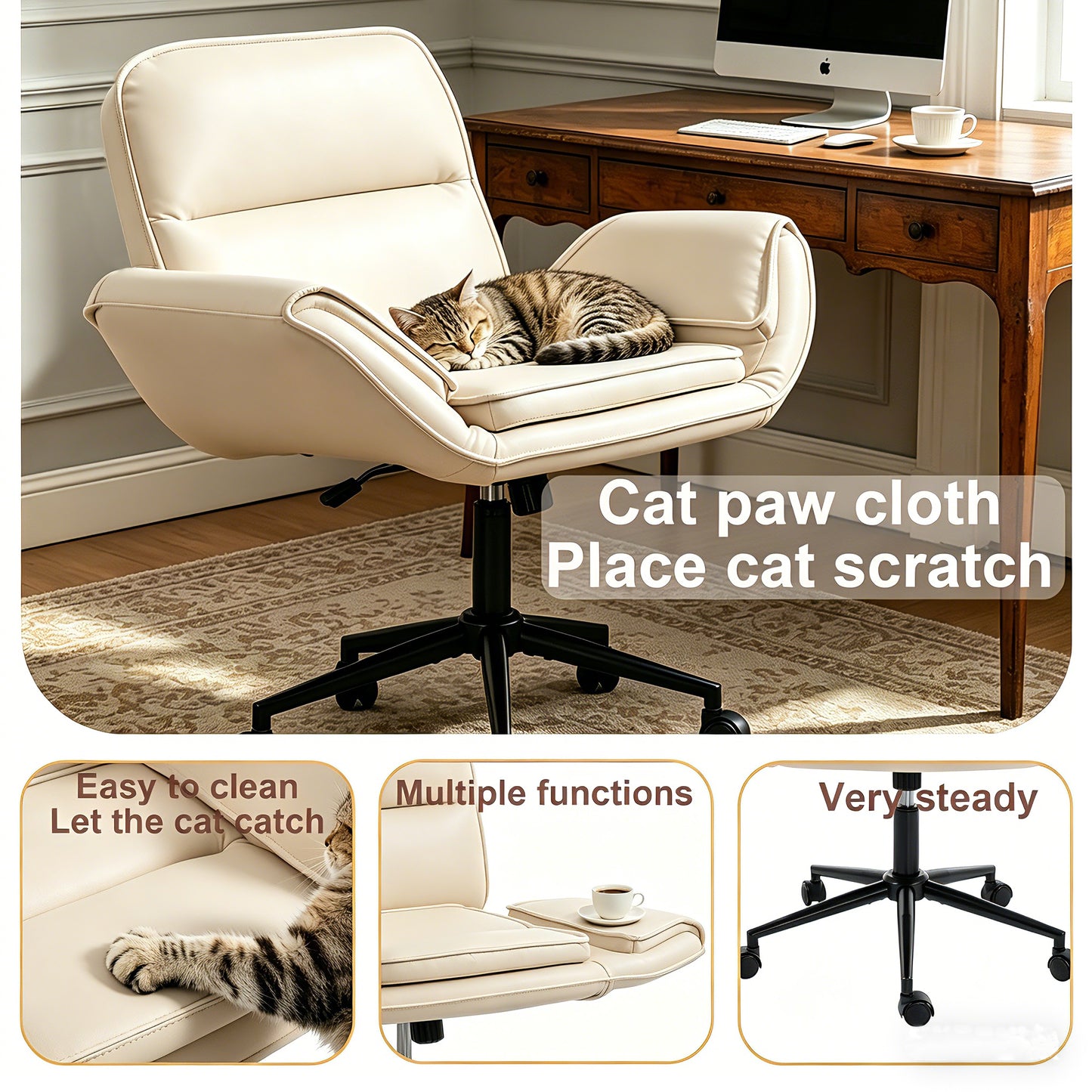 Criss Cross Chair With 5-Gear Adjustable Armrests & Wheels, Ergonomic