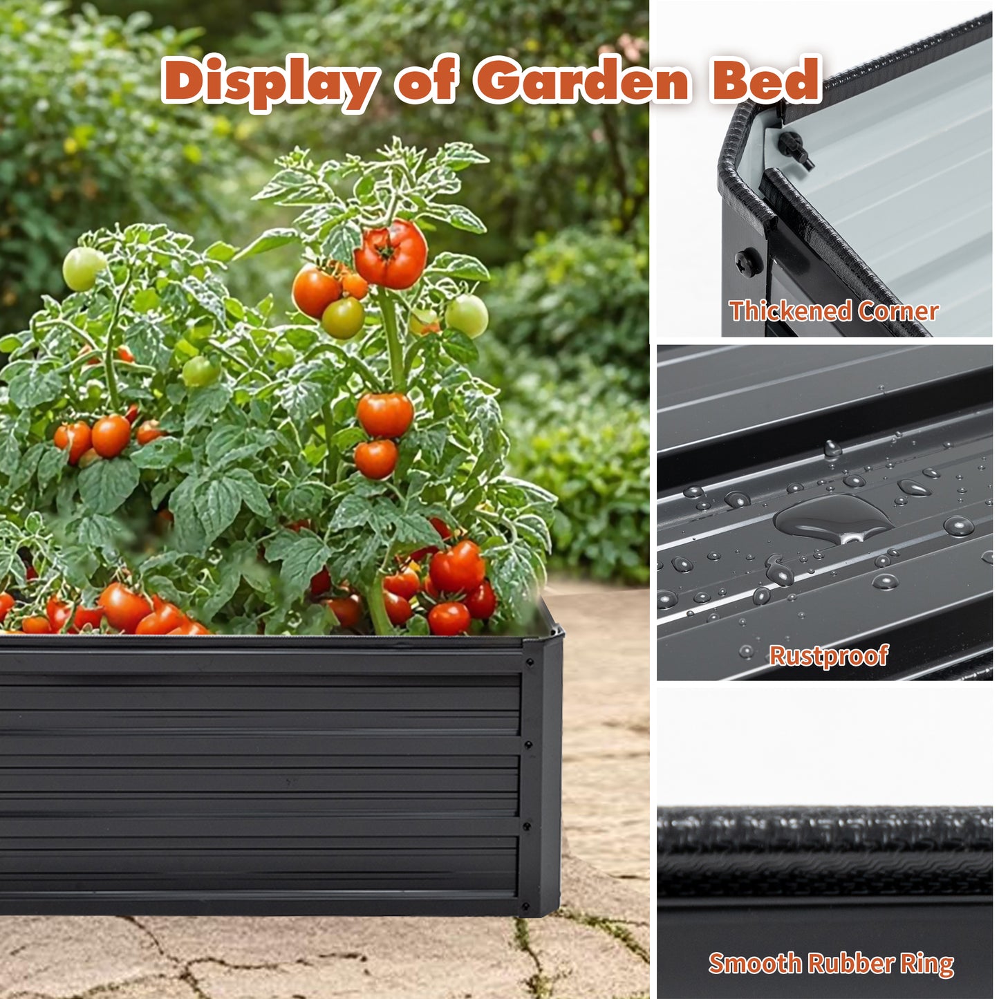 Metal Raised Garden Bed - Galvanized Planter Box 4x3x1 ft - Black