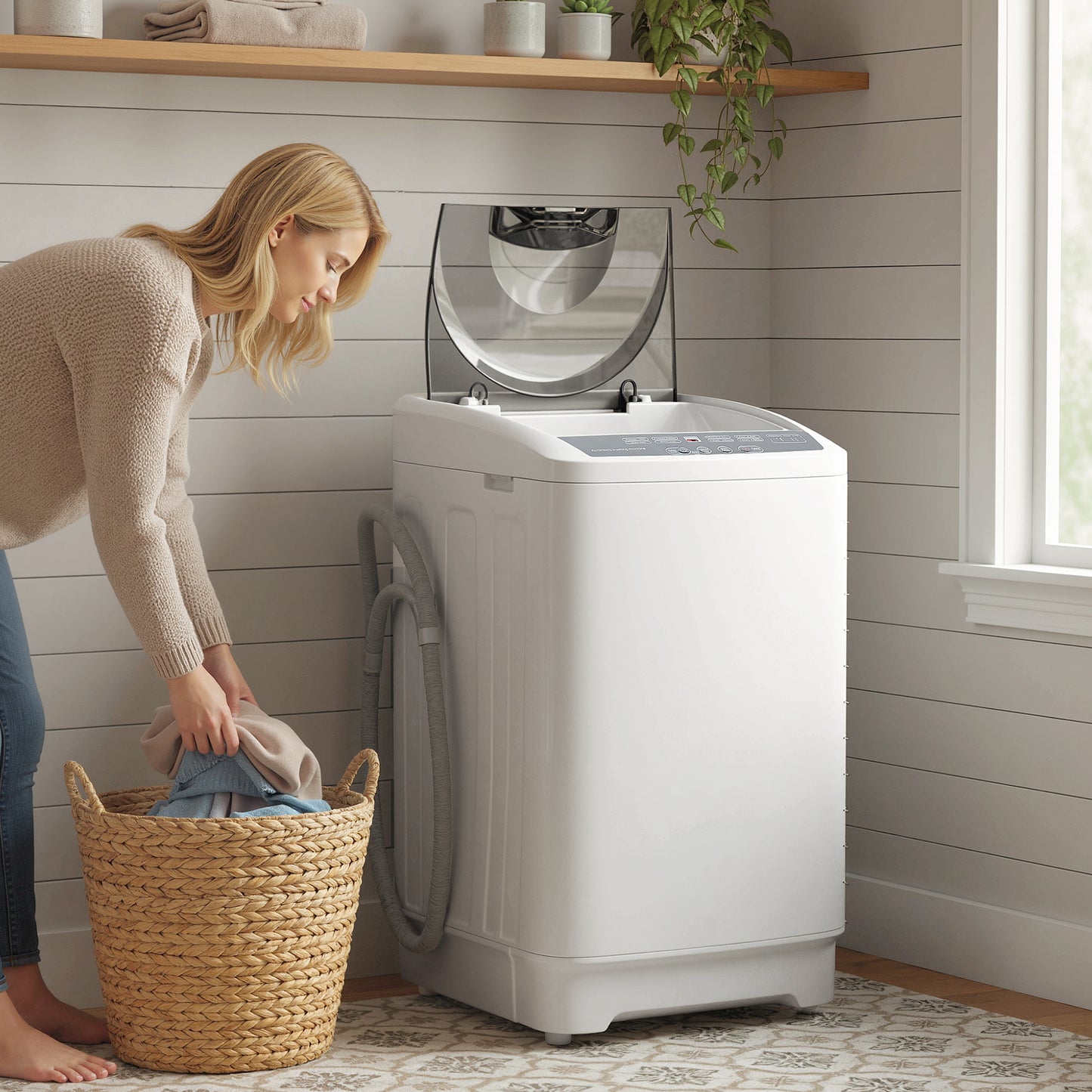 Portable Compact Washing Machine with 8 Programs 6 Water Levels - White