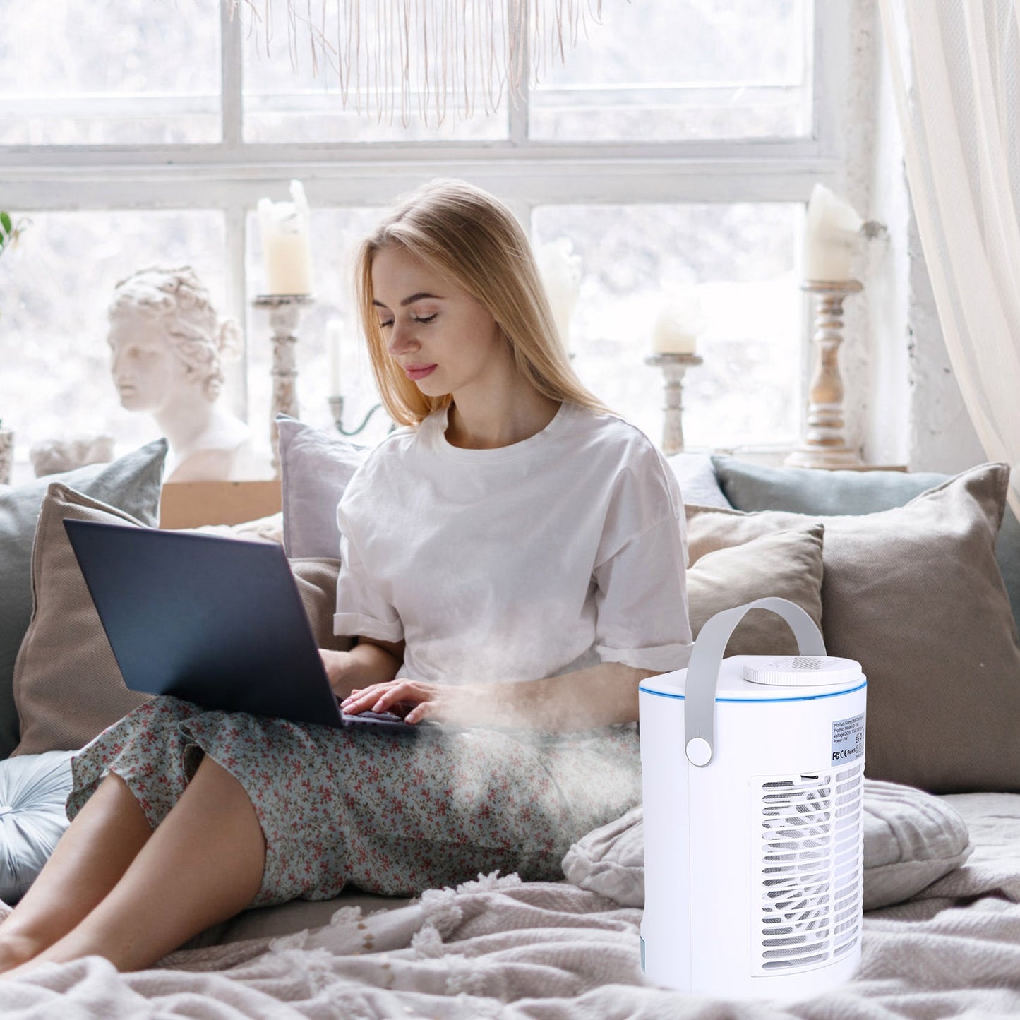 Portable Air Conditioner Fan with Humidifier & Night Light - White