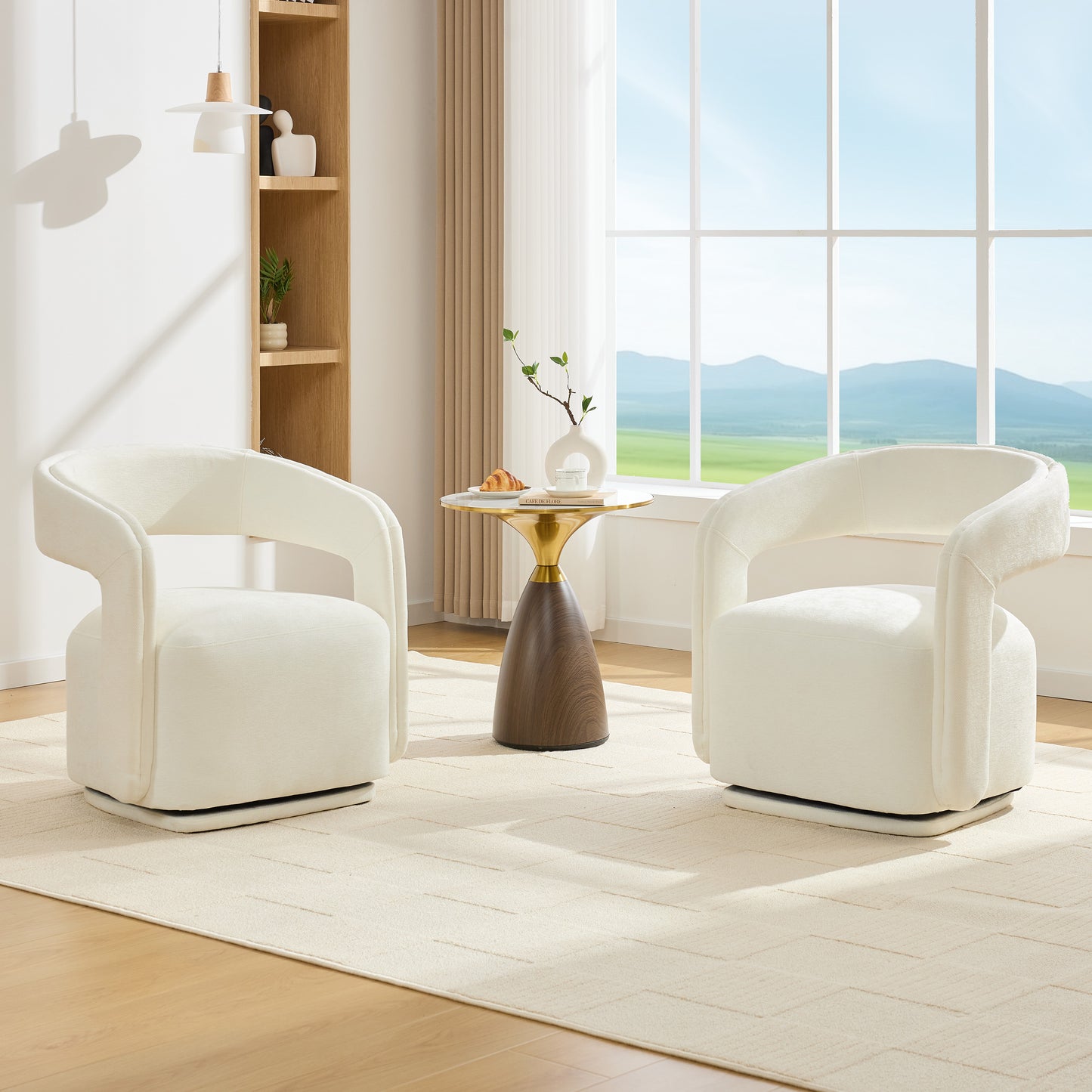 Comfy Chenille Fabric Swivel Accent Armchair - White