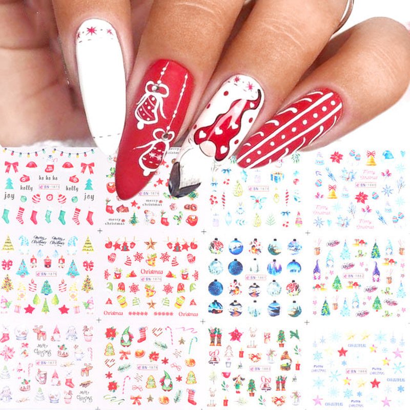 12pcs Cute Christmas Nail Stickers Cartoon Animal Design