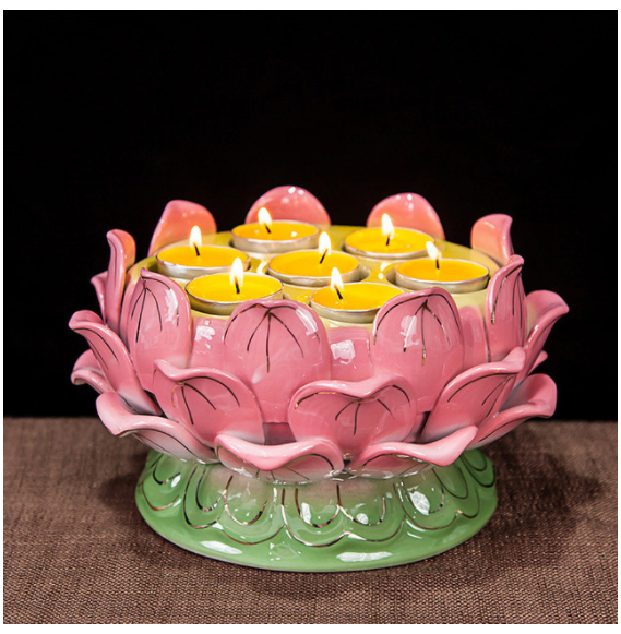 Ceramic Lotus Butter Lamp Holder Candle Holder Dharma Vessel for Oil Lamp