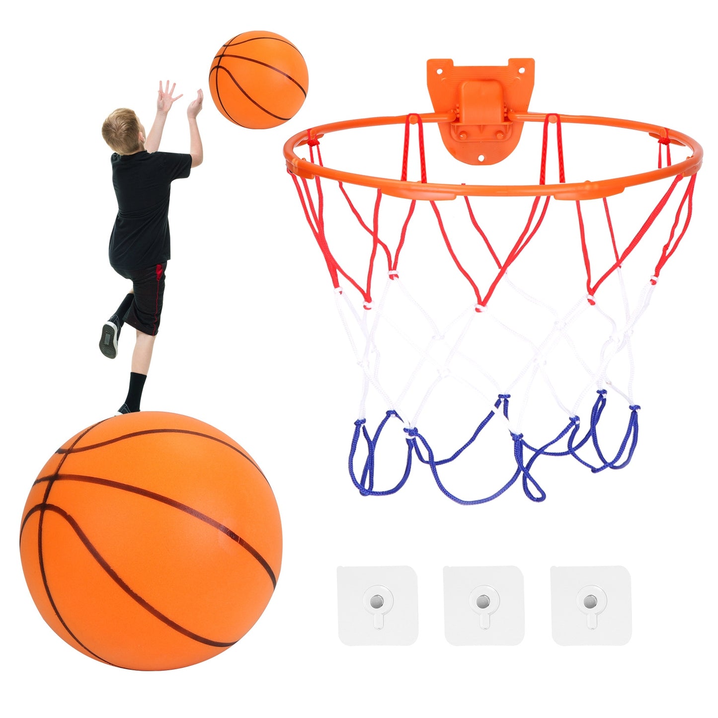 Silent Foam Basketball with Hoop - Indoor Low Noise Training Ball