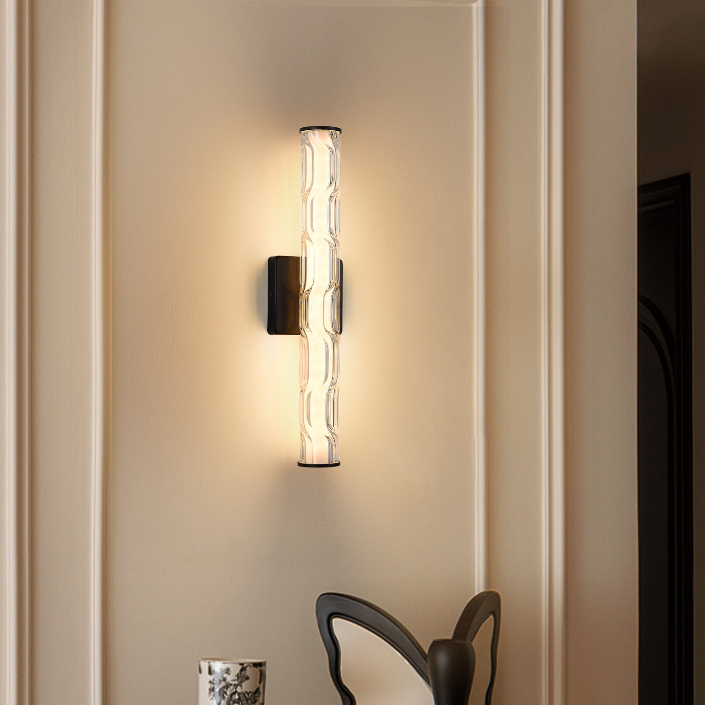 Modern K9 Crystal Wall Sconce Set of 2 - Black and Bronze