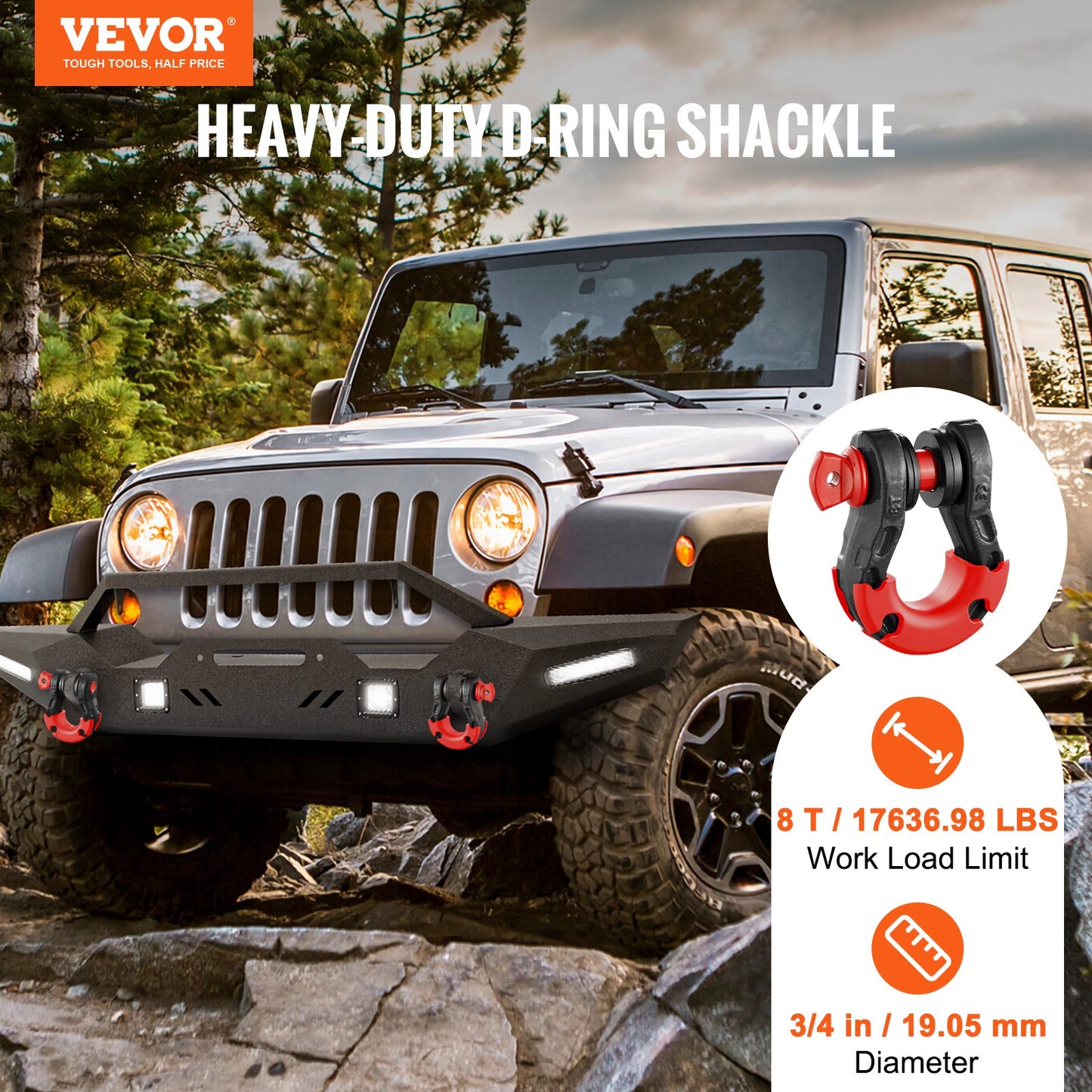 Heavy Duty Alloy Steel D-Ring Shackle 2 Pack Off-Road Vehicle Recovery Black