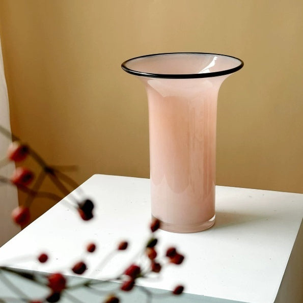Modern Pink Glass Vase - Minimalist Open Mouth Home Decor
