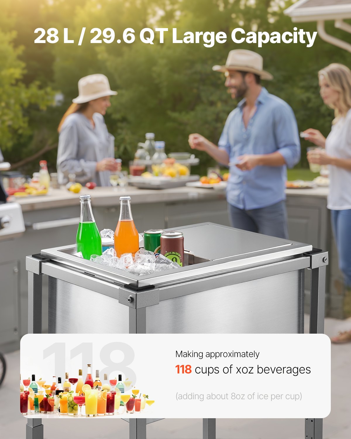 29.6 Qt Rolling Ice Chest Cooler Cart - Stainless Steel