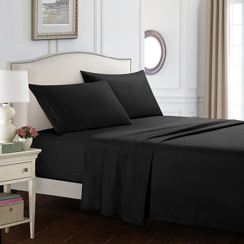 Embroidered Solid Color Bedding Set - Bed Sheets Pillowcases & Quilt Cover